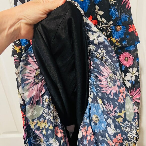 KoKo & Mason-Long Ruffled Floral Dress-Size X Small-Black/Pink Mix-Boho-Ruffles - Picture 10 of 16